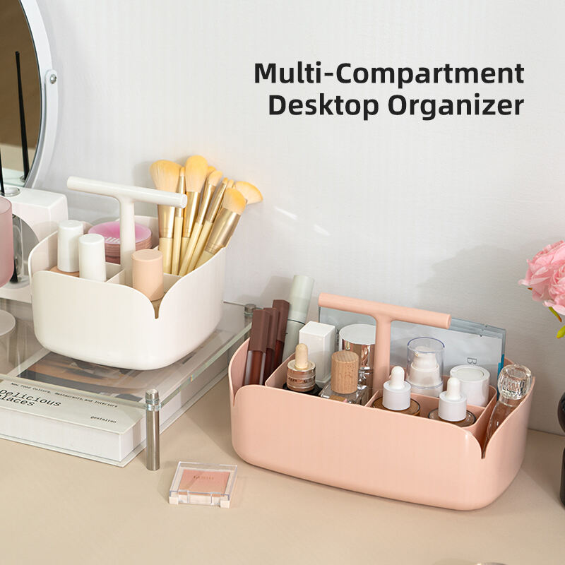 ITEM NO.5037A / 5037B NEW ARRIVAL Multi-Compartment Desktop Organizer Plastic Cosmetic Storage  Box with Handle