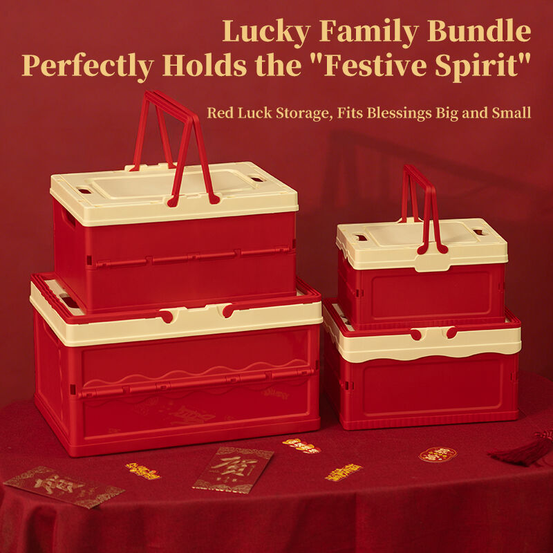 ITEM NO.8007 6007 6008 6009 Wholesale Red Eco-Friendly Durable PP Fortune Gift Case for Holiday Portable Collapsible Organizer Foldable Storage Box Handle