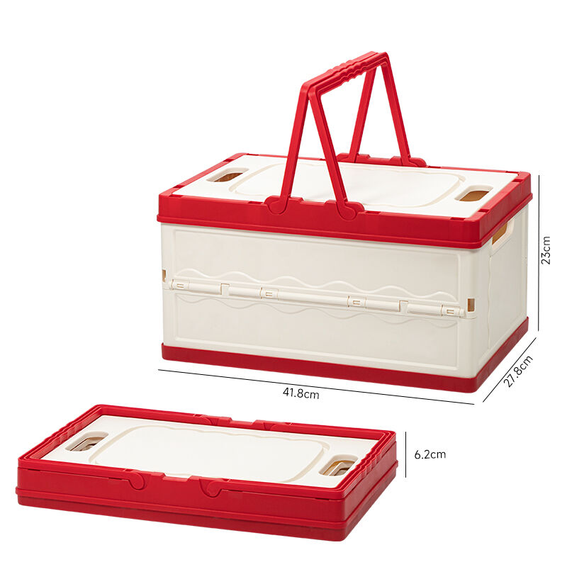 ITEM NO.6007 New Arrival Large Size Foldable Storage Crate with Durable Lid Handle Reliable Collapsible Plastic Bin for Camping