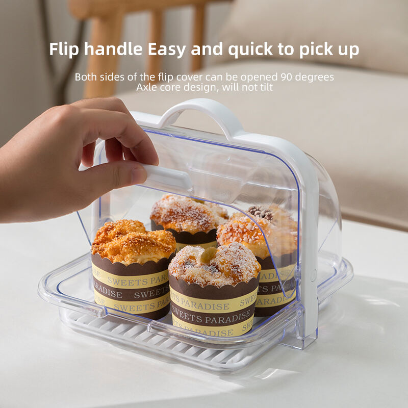 ITEM NO.3222 Hot Sell Food-grade Plastic Safety Kitchen Countertop Portable Dust-proof Plastic Pizza Bread Storage Box With Roll Top Lid