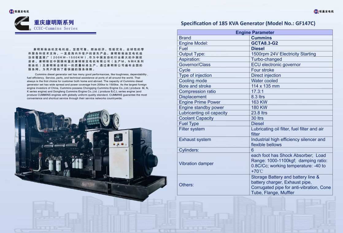 ชุดเครื่องกำเนิดไฟฟ้าดีเซลขนาด 185kva