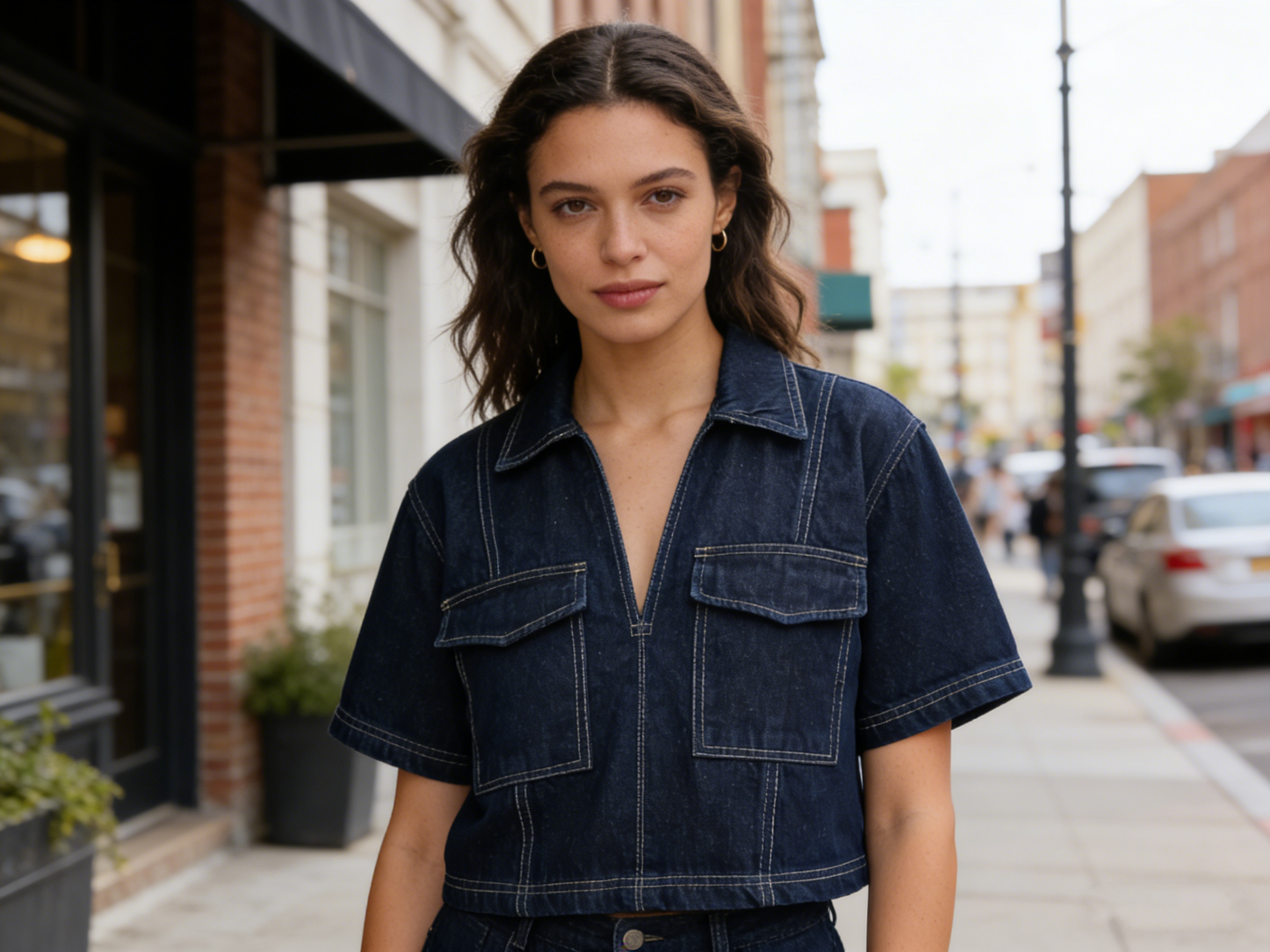 nova Camisa-Jaqueta Casual em Jeans Azul para Mulheres, Primavera 2024, com Gola Virada