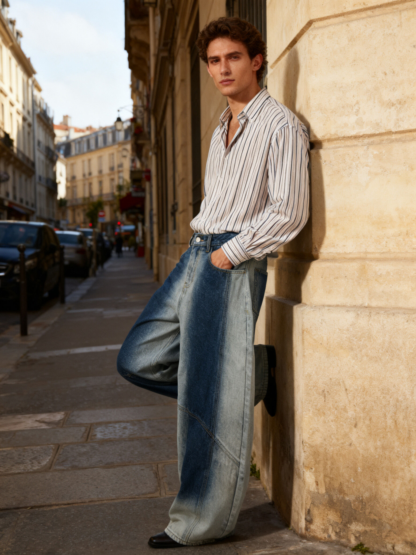 Men's Baggy Wide Leg Jeans High Quality Gradient Denim Pants Fashionable Streetwear for Male