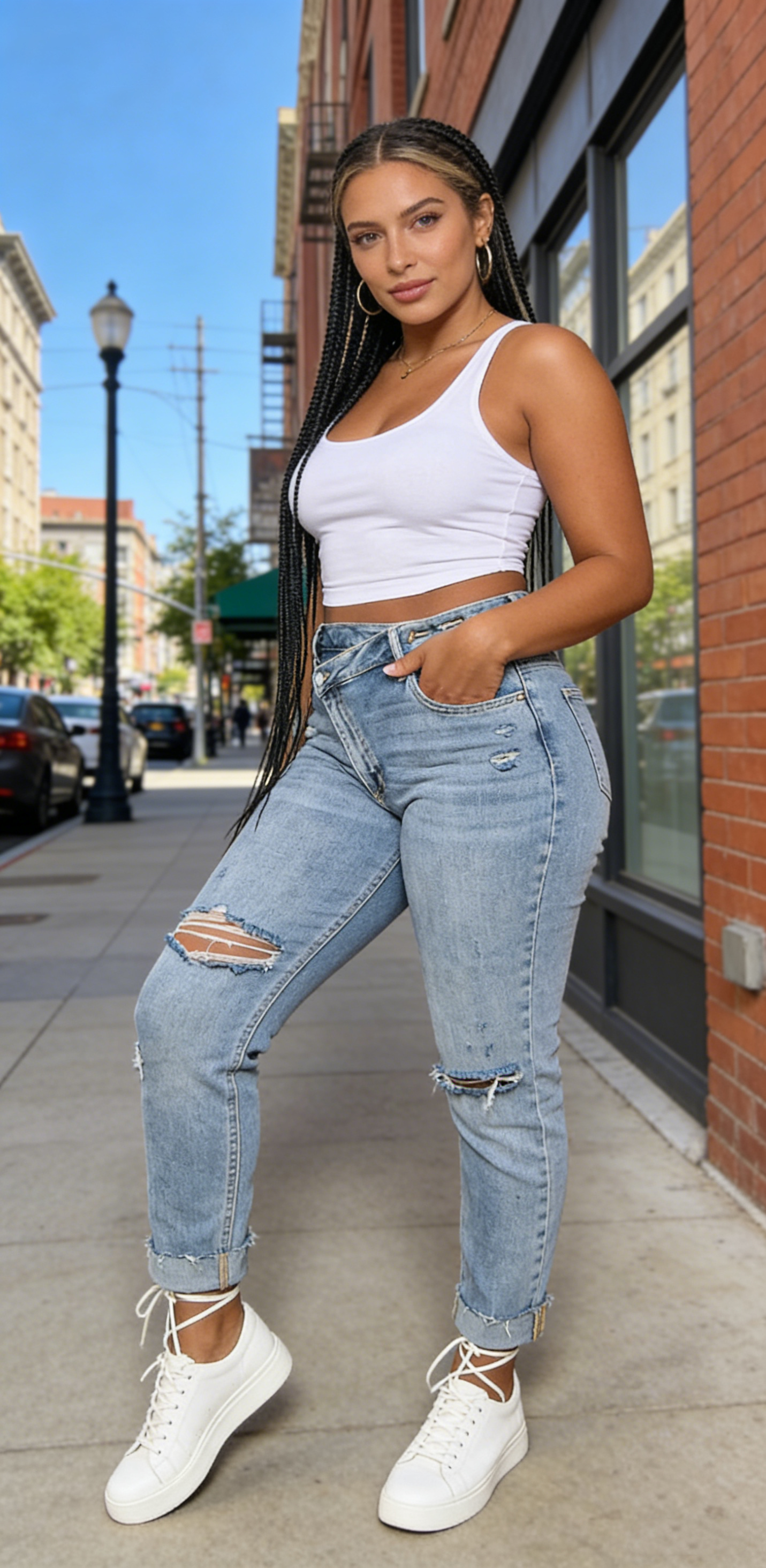 New Arrivals Broken Hole High Waisted Jeans Womens Stretchy Skinny Jeans