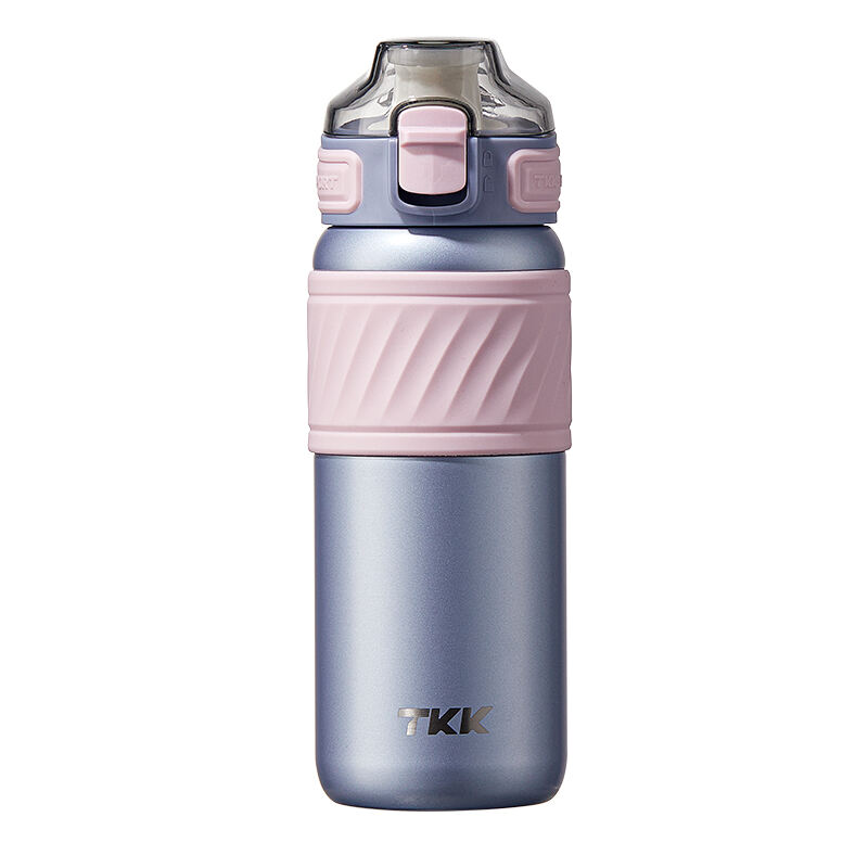 TKK 500 ml isolierte Reiseflasche mit Strohhalm, doppelwandig, auslaufsicher, Thermos-Vakuum, wiederverwendbarer Edelstahlbecher