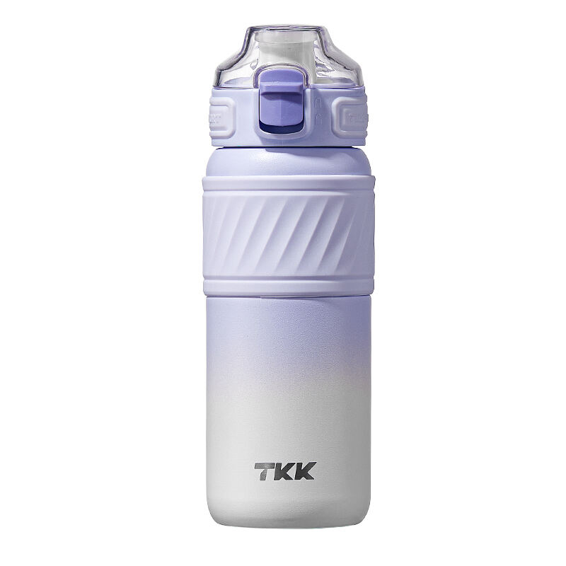 TKK 500 ml isolierte Reiseflasche mit Strohhalm, doppelwandig, auslaufsicher, Thermos-Vakuum, wiederverwendbarer Edelstahlbecher