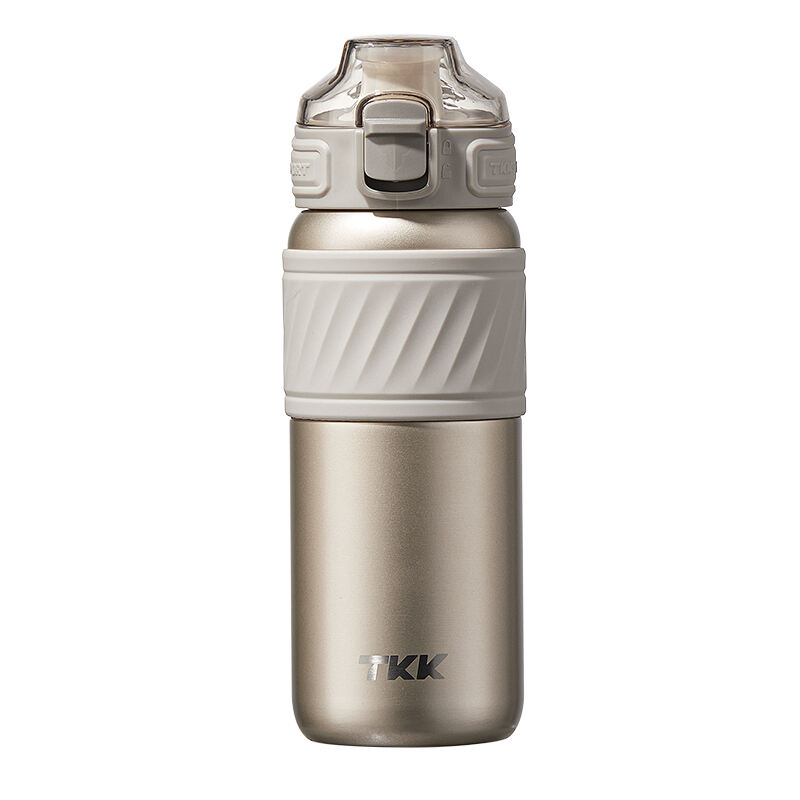 TKK 500 ml isolierte Reiseflasche mit Strohhalm, doppelwandig, auslaufsicher, Thermos-Vakuum, wiederverwendbarer Edelstahlbecher