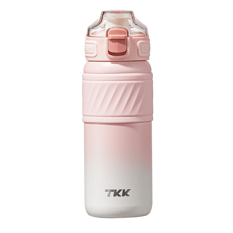 TKK 500 ml isolierte Reiseflasche mit Strohhalm, doppelwandig, auslaufsicher, Thermos-Vakuum, wiederverwendbarer Edelstahlbecher