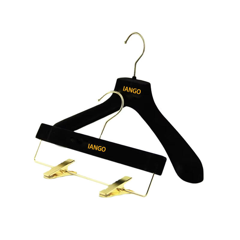 Customized black plush plastic clothes hanger