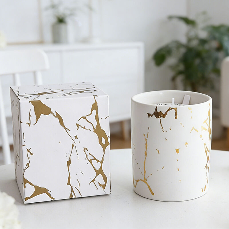 Marbling Ceramic Glass Jar Candle Gift Sets Soy Wax Scented Candles 