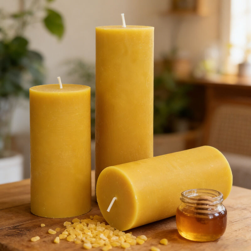 natural beeswax pillar candle yellow smokeless candle