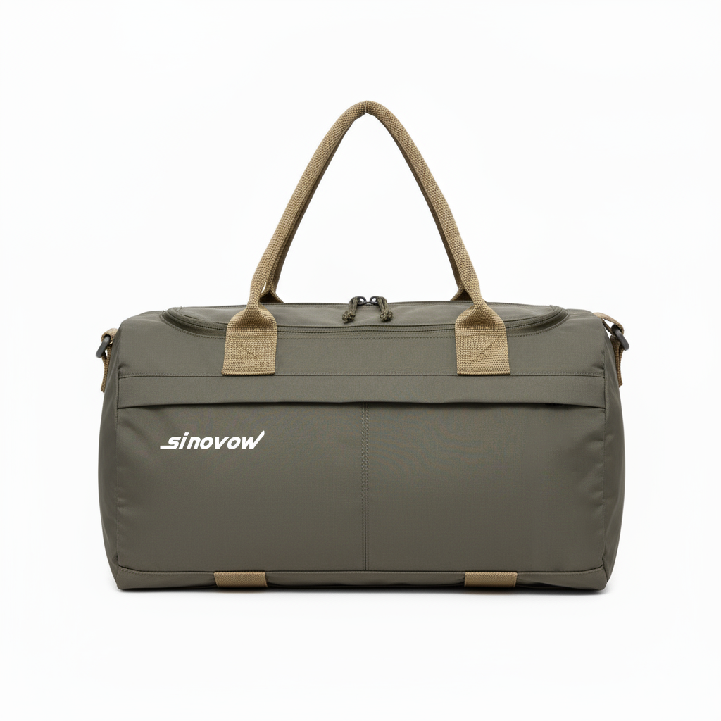 Grauer Riptop-kompakter Reise-Duffle mit khakifarbenen Griffen