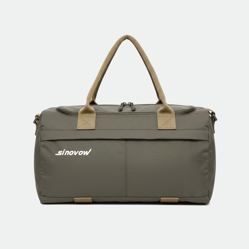Grauer Riptop-kompakter Reise-Duffle mit khakifarbenen Griffen