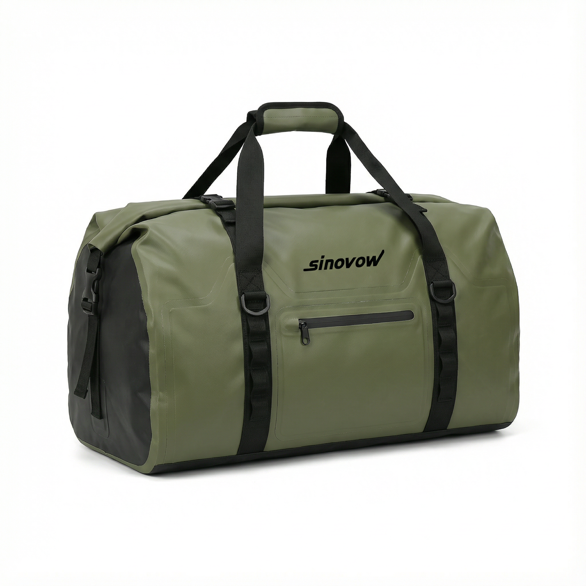Waldgrüne wasserdichte Duffel-Tasche aus 500D-PVC mit schwarzen Seitenwänden