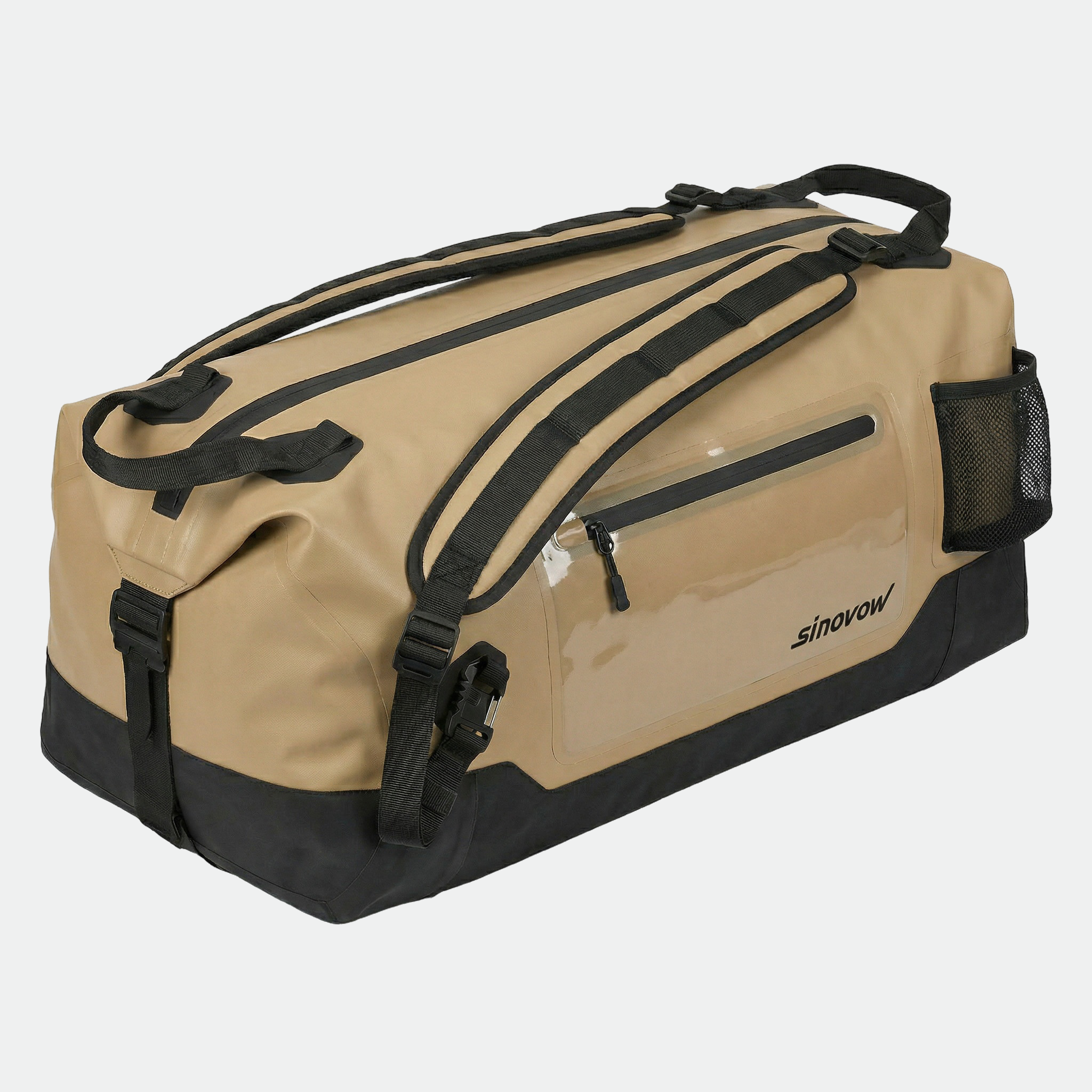 Brown 840D Nylon Dual-TPU Duffel with Black Base and Clear Front Window