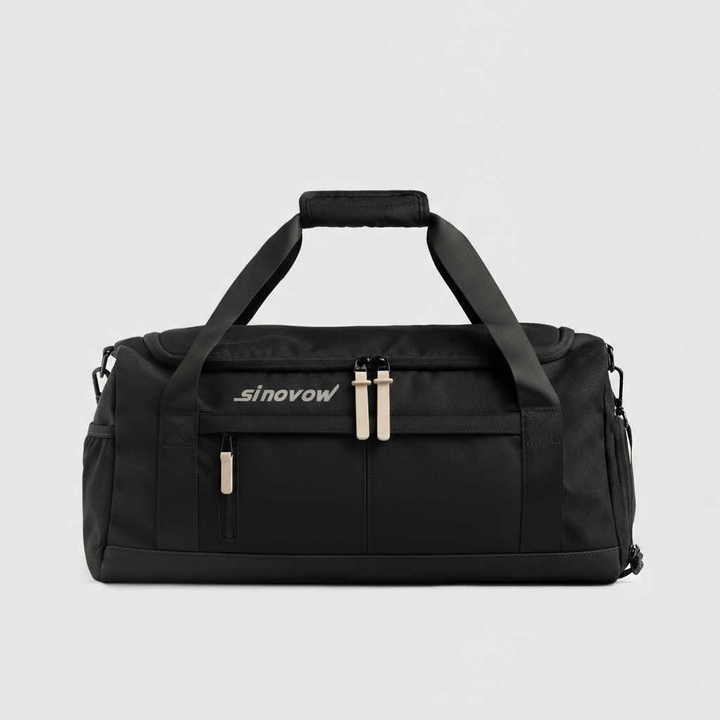 Schwarzer Polyester-Übernachtetasche mit weißen Reißverschlussziehern