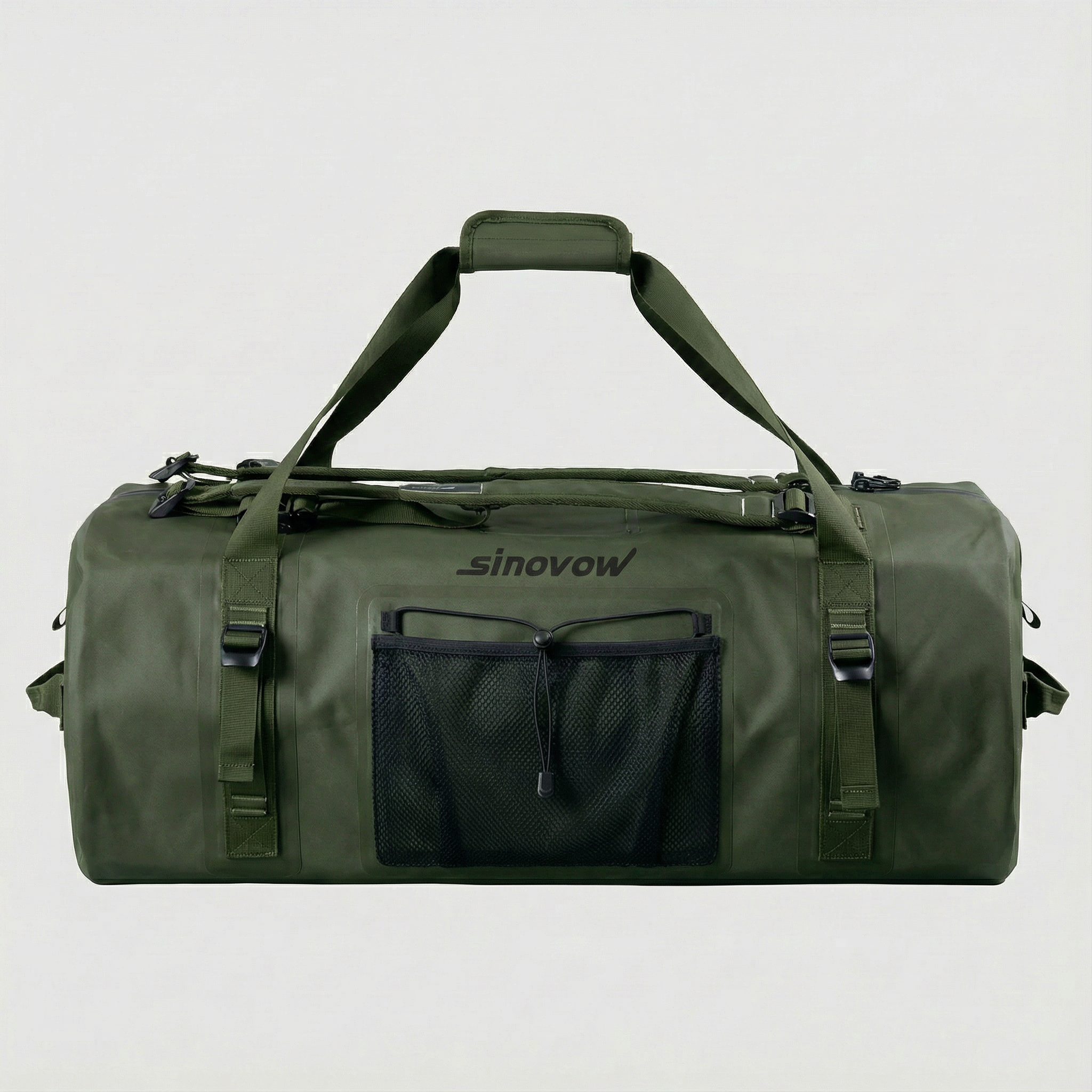 Grüne wasserdichte Duffel-Tasche aus 600D/900D TPU mit Front-Netztasche und Futter aus 420D-Material
