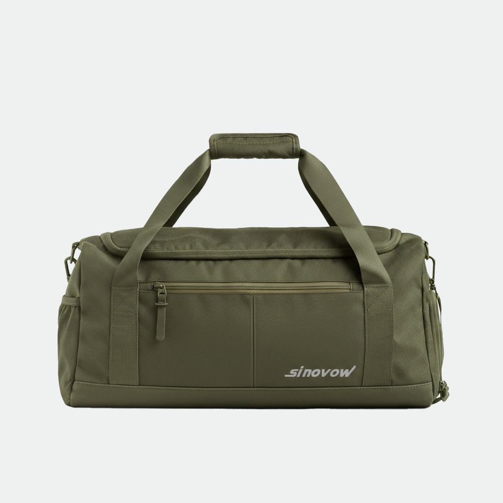 Green Polyester Four-Zone Travel Tote with Mixed Pocket Openings