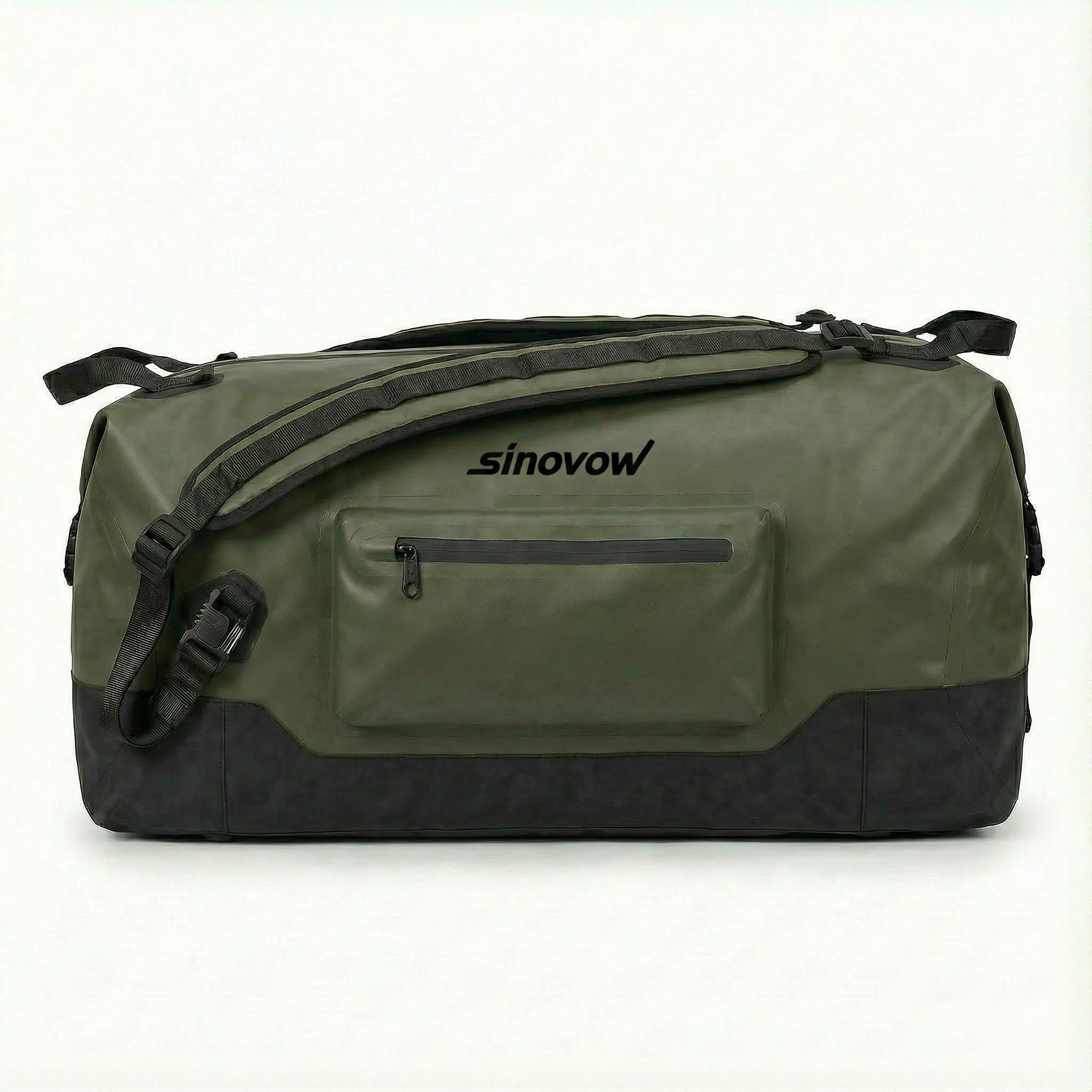 Duffel-Tasche in Salbeigrün aus 840D-Nylon mit doppelter TPU-Beschichtung und schwarzer Unterseite mit Laufleiste