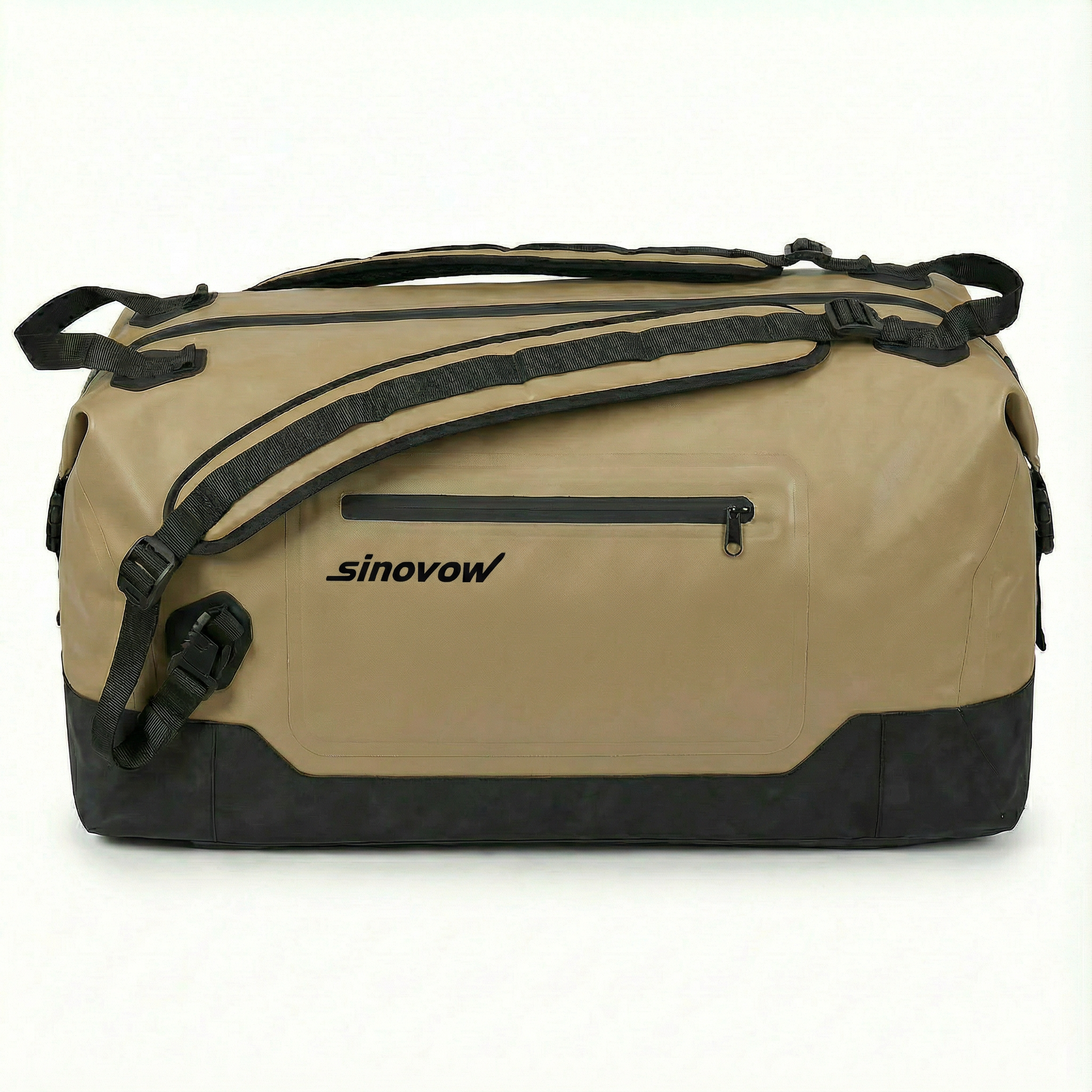 Duffel-Tasche in Umbra-Braun aus 840D-Nylon mit doppelter TPU-Beschichtung und schwarzer Unterseite mit Schutzkante