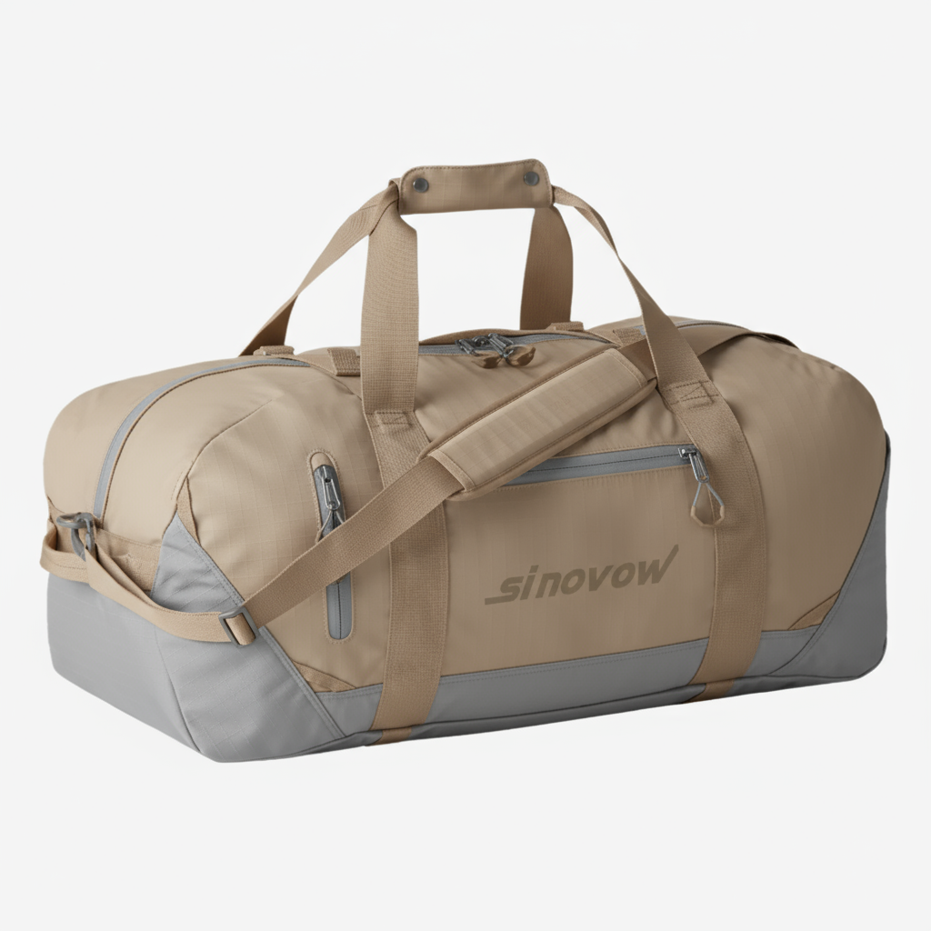 Braun-graue Ripstop-Reisetasche mit Sicherheitsfach auf der Rückseite