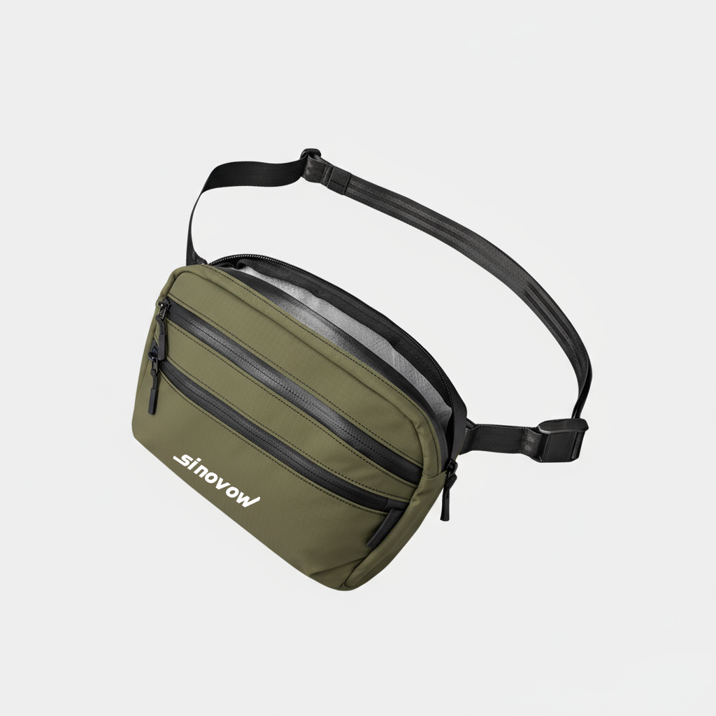 Grün-karierte Nylon-Tasche mit schwarzen Reißverschluss-Details