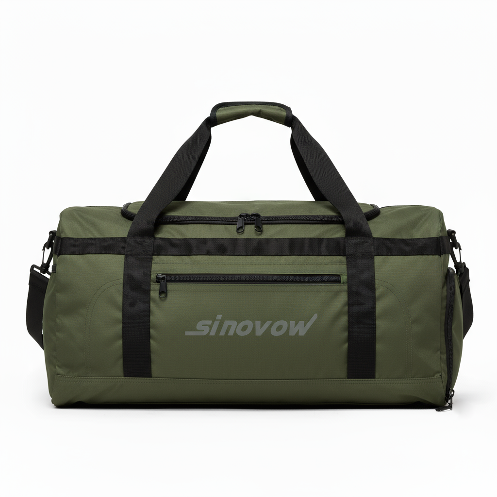 Grüner Reise-Duffel aus Ripstop-Gewebe mit asymmetrischer Taschenanordnung