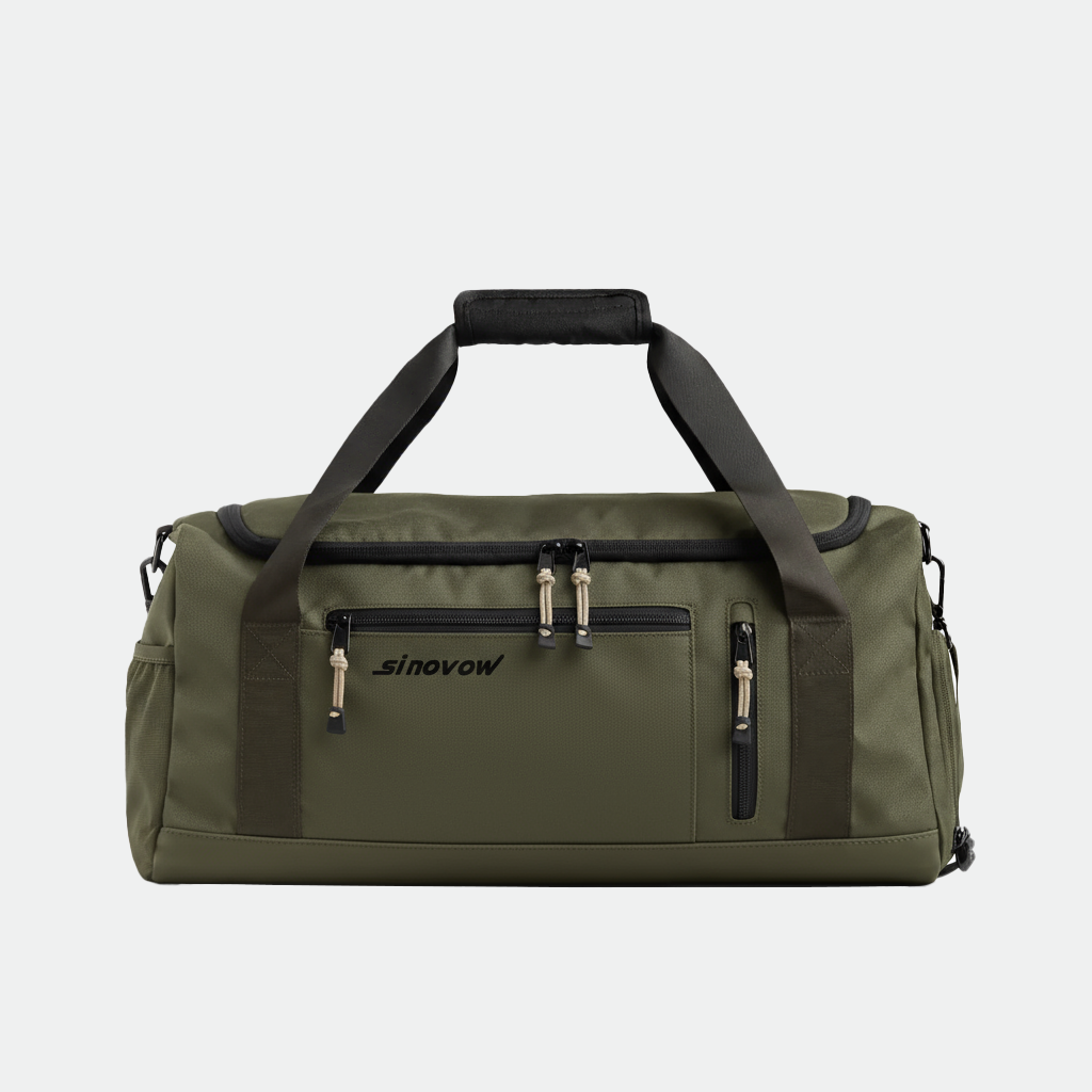 Olive Green Polyester Travel Duffle with Dark Green Webbing Straps