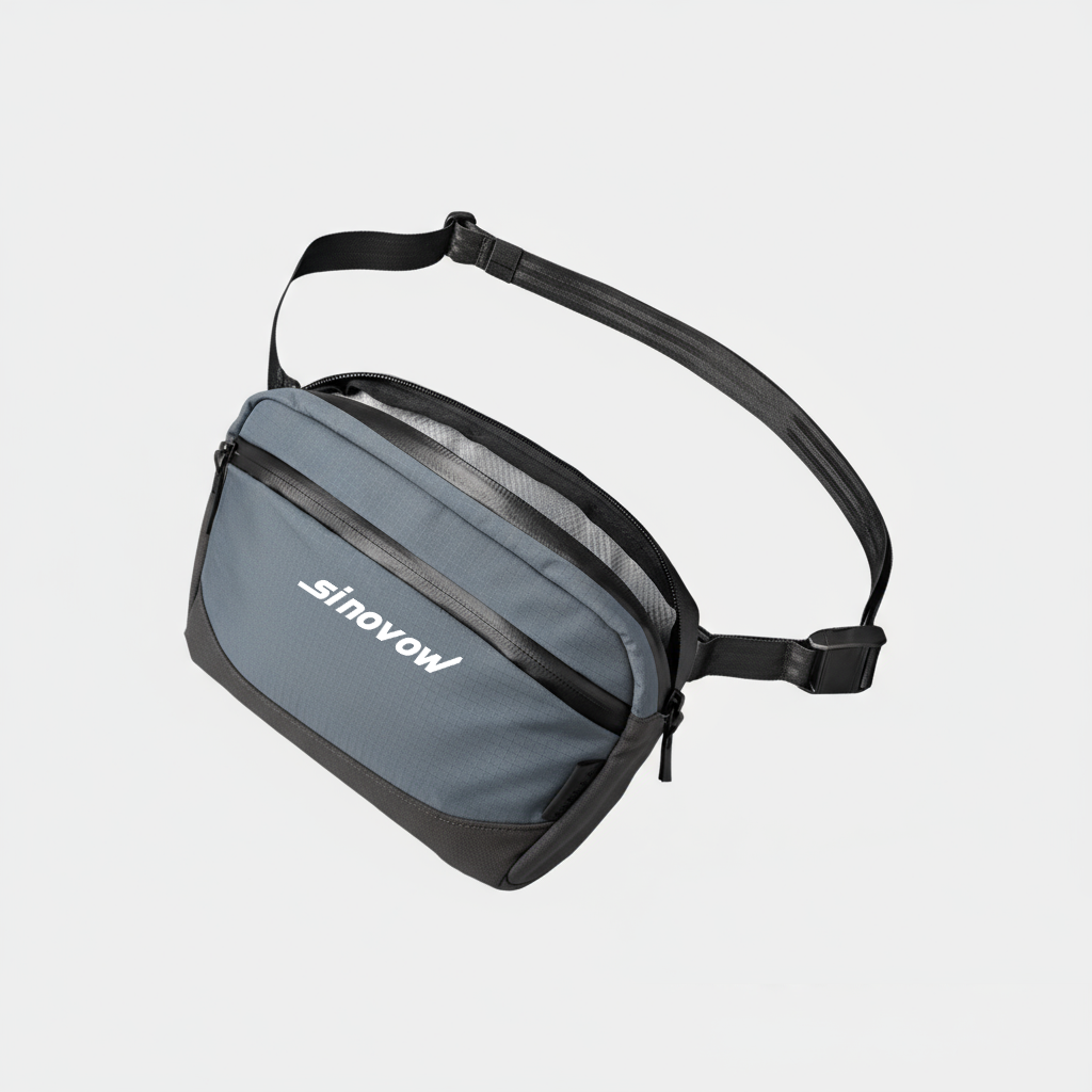 Grau-karierte Nylon-Schultertasche mit schwarzem Besatz