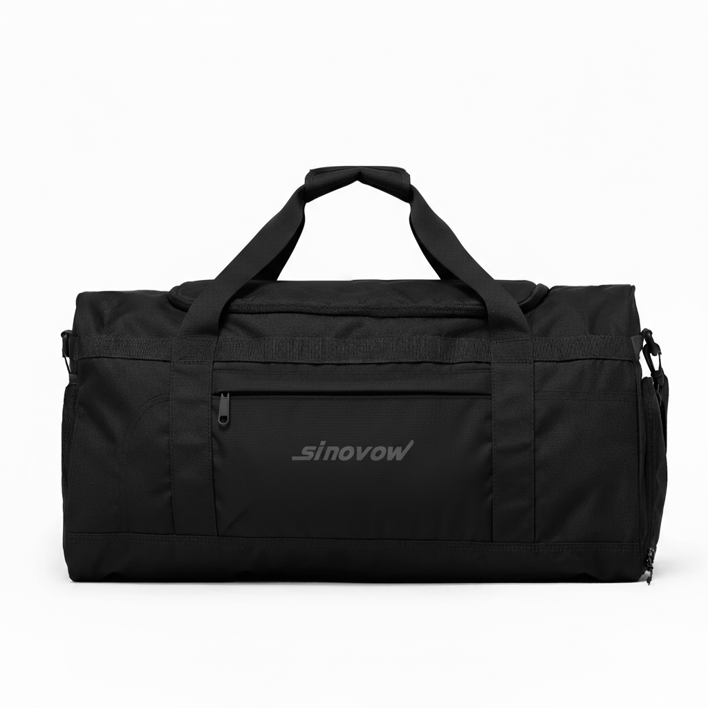 Schwarzer Polyester-Wochenend-Holdall mit geheimem Fach auf der Rückseite