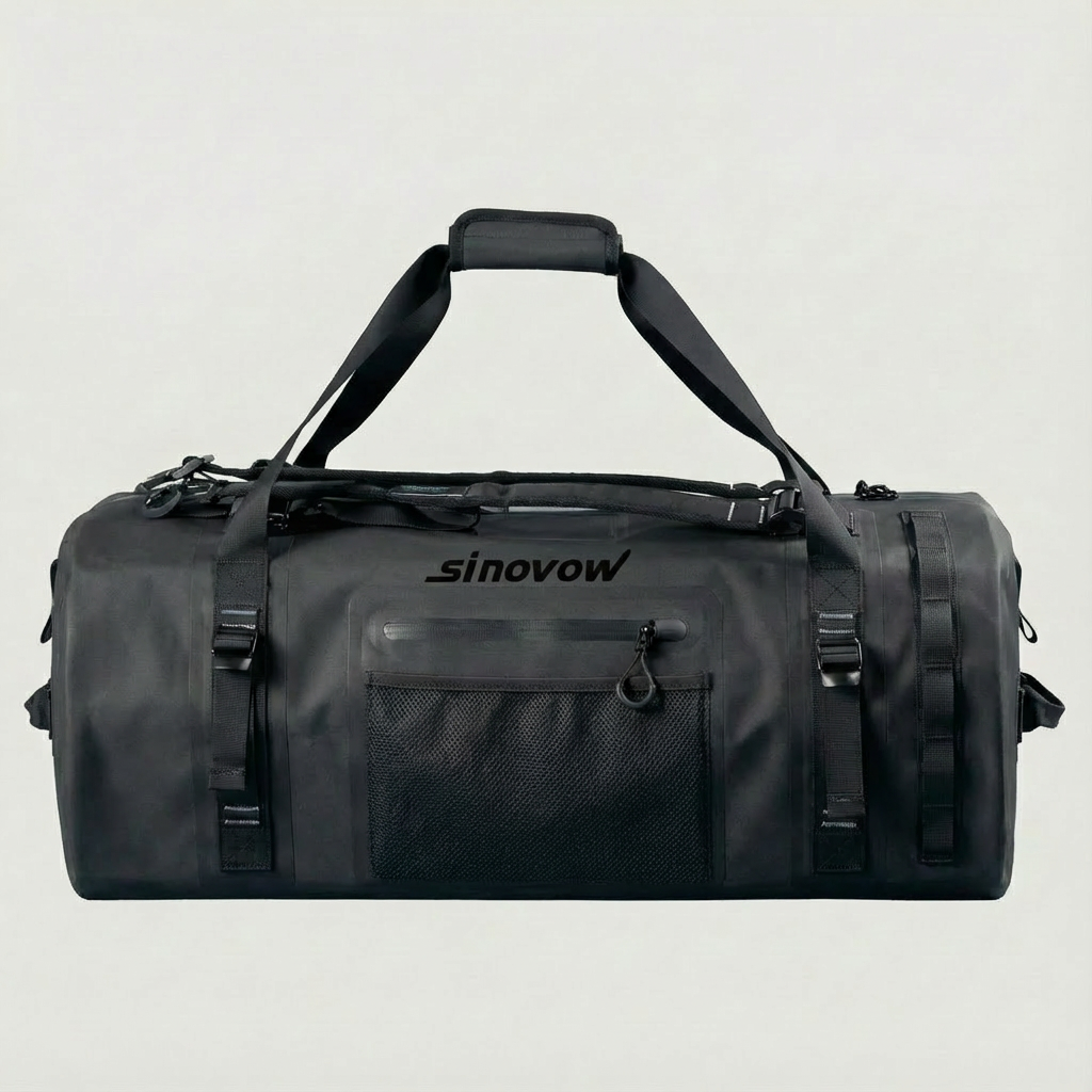 Schwarze wasserdichte Duffel-Tasche mit vorderem Netzfach
