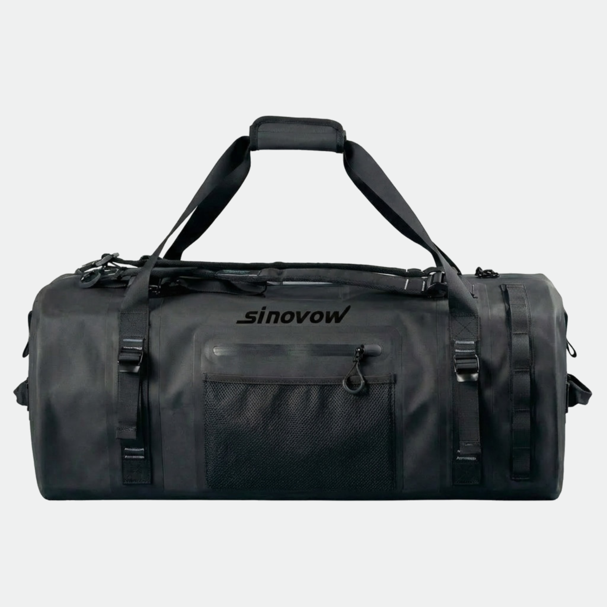 Black Waterproof Duffel Bag with Front Mesh Pocket