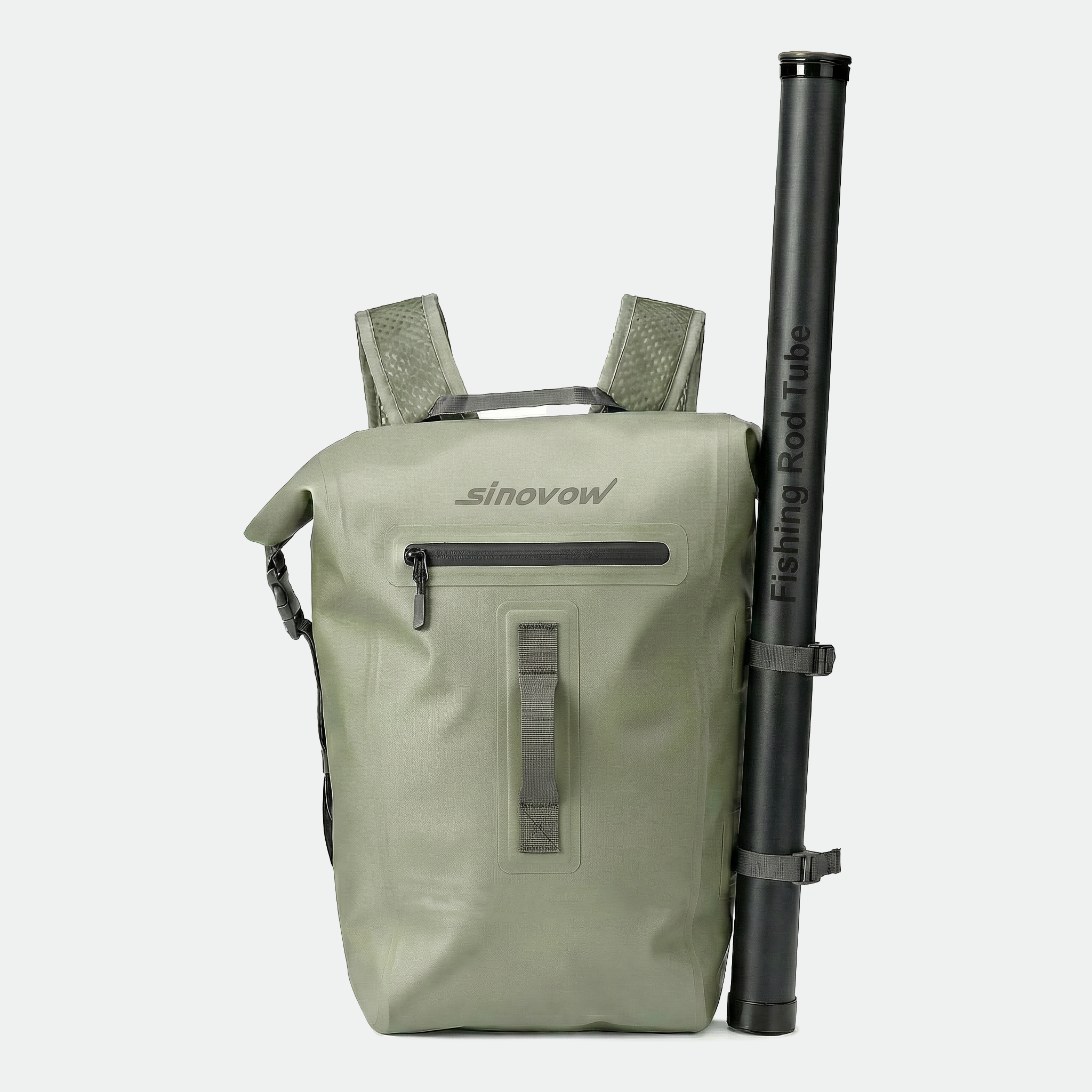 Rolltop-Angelrucksack mit wasserdichter Trockentasche und Angelrutenhalter