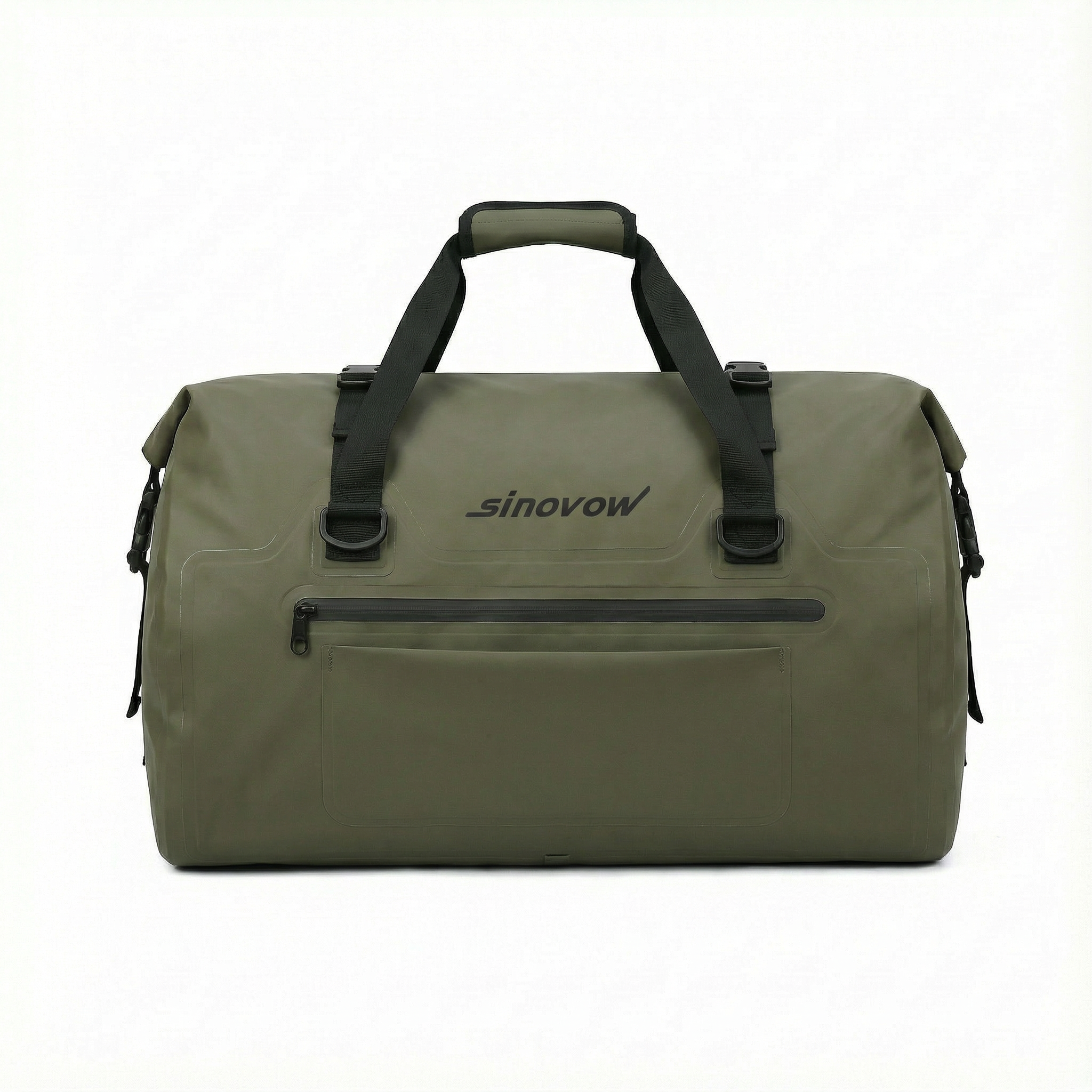 Olivgrüne wasserdichte Duffel-Tasche aus 500D-PVC mit schwarzen Henkeln