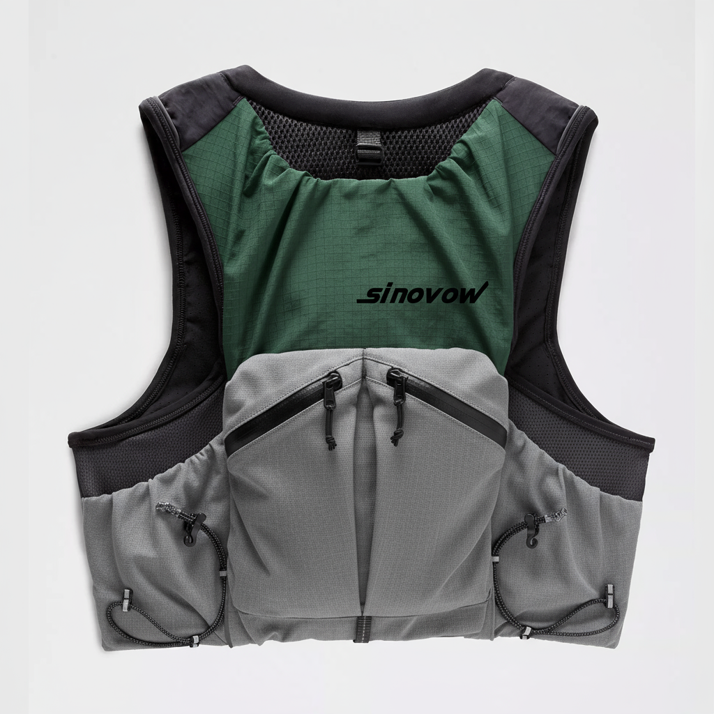 Professionelle Laufweste – schlank geschnittene, feuchtigkeitsableitende Outdoor-Sportweste mit Tasche. Outdoor-Athletikweste