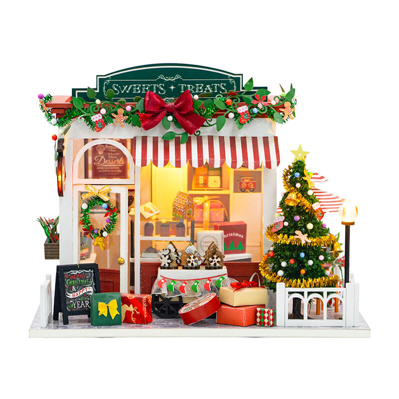 New Christmas Dollhouse Miniature Wooden Doll House Kit DIY Wooden Craft Construction Kit Kids Garden Mini Doll House Set