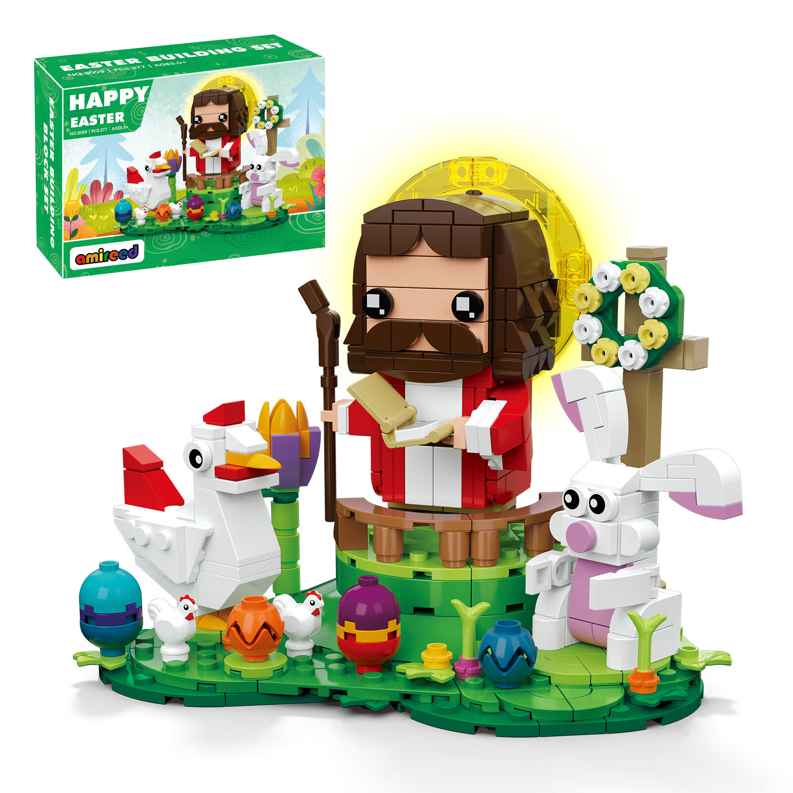 Ensemble de Jeu de Construction sur le Thème de Pâques avec Jésus, Lapin et Poussin, Jouets de Pâques Idéaux comme Remplissage de Paniers ou Œufs de Pâques, Cadeau pour Enfants et Adultes