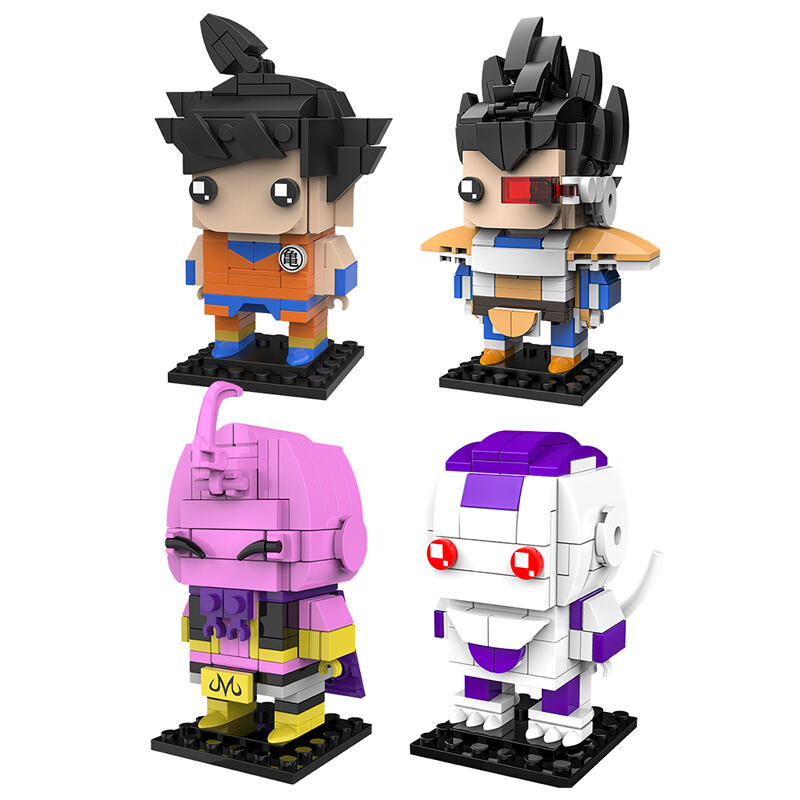 Japanese Anime Kids Mini Bricks Toy Square Head Figure Frieza Majin Buu Vegeta Son Goku Character Building Block Sets Brick Head