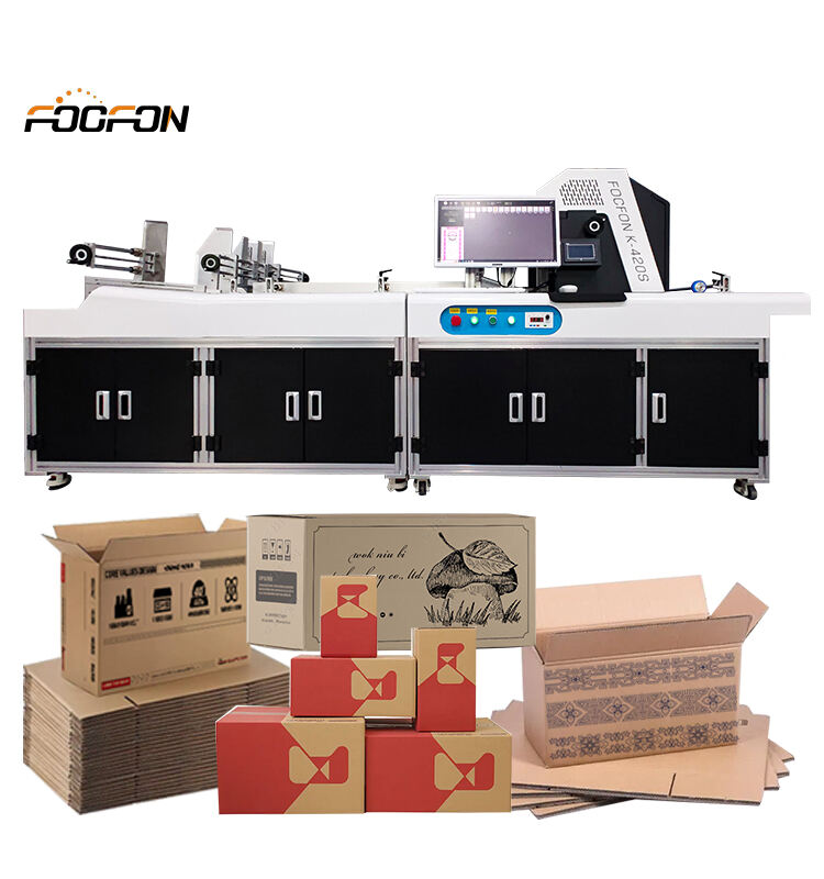 Foofon Printer Papan Bergelombang Digital yang Dapat Disesuaikan Printer Kotak Karton Single Pass Otomatis Printer Karton