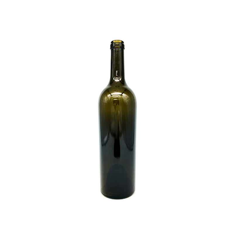 Botella de vidrio verde antiguo de 750 ml tipo Bordeaux con cuello para corcho, botellas para vino