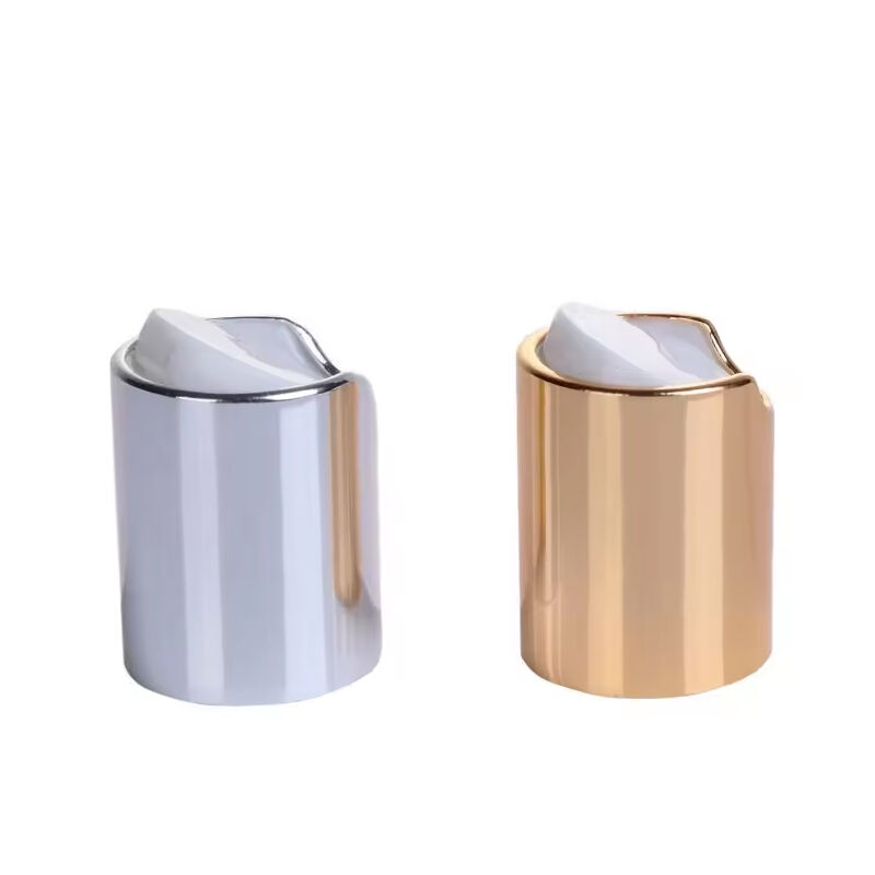 Factory OEM plastic aluminum silver gold cosmetic bottle screw disc top lids Cap With Aluminum Closure