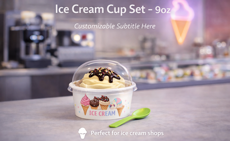 9oz Printed Ice Cream Cup with Dome Lid for Ice Cream Shops