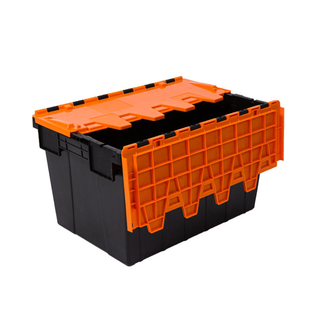 Heavy Duty Plastic Crates Attached Lid Container