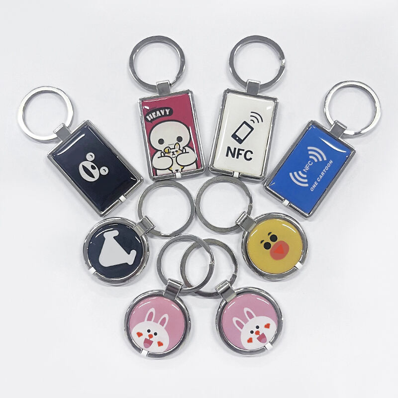 Custom logo pvc paper epoxy tag writable HF anti metal 13.56mhz adhesive social media 215 216 nfc chip keychain