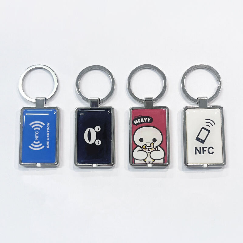 Custom logo pvc paper epoxy tag writable HF anti metal 13.56mhz adhesive social media 215 216 nfc chip keychain