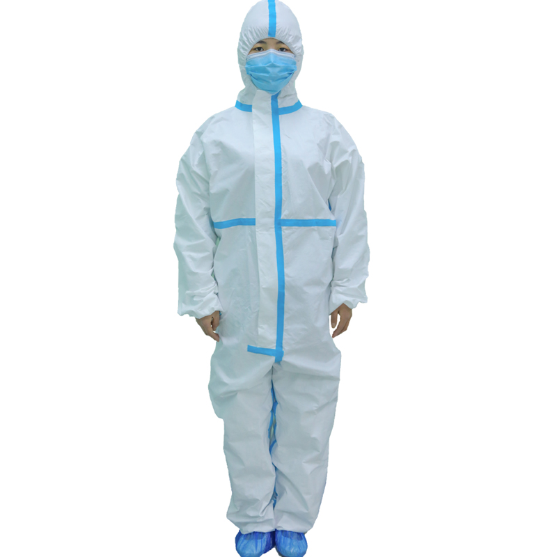 Nonwoven Disposable Coverall Harmat Suits PPE Medical Protection Coverall Suit With Tape