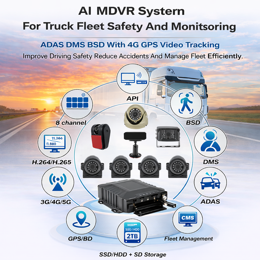 كيف يُحسّن نظام التسجيل الرقمي المحمول الذكي المدعوم بالذكاء الاصطناعي (AI MDVR) مع أنظمة المساعدة المتقدمة في قيادة المركبات (ADAS) وأنظمة مراقبة السائق (DMS) وكشف النقاط العمياء سلامة الأساطيل؟