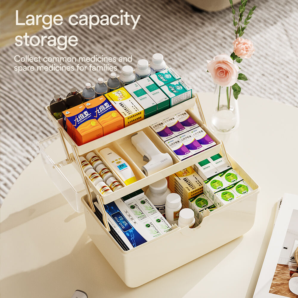 CHENGYAN 3-Layer Large Capacity Medicine Storage Box With Lid First Aid Kit for Household Medicine Child-Proof Safety Lock