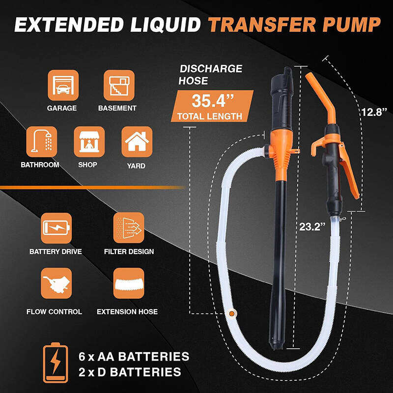 Bomba de sifón eléctrica portátil con batería: caudal de 2,4 GPM, para transferencia de gas, combustible, diésel, auga, extracción de aceite, bomba de combustible manual multiusos