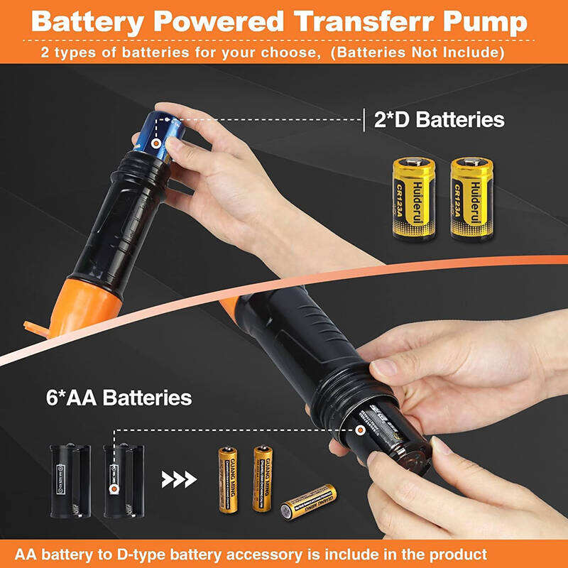 Bomba de sifón eléctrica portátil con batería: caudal de 2,4 GPM, para transferencia de gas, combustible, diésel, auga, extracción de aceite, bomba de combustible manual multiusos